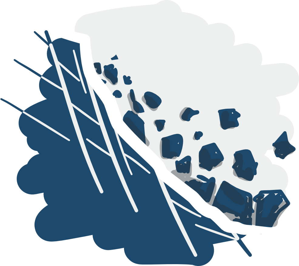 Dessin de roches dévalant une pente illustrant le service "Dangers naturels" de BEG SA