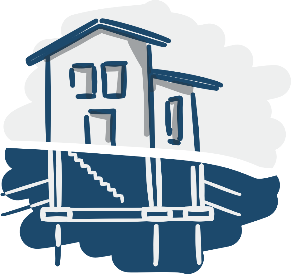 Dessin d'une maison et de ses fondations illustrant le service "Géotechnique" de BEG SA