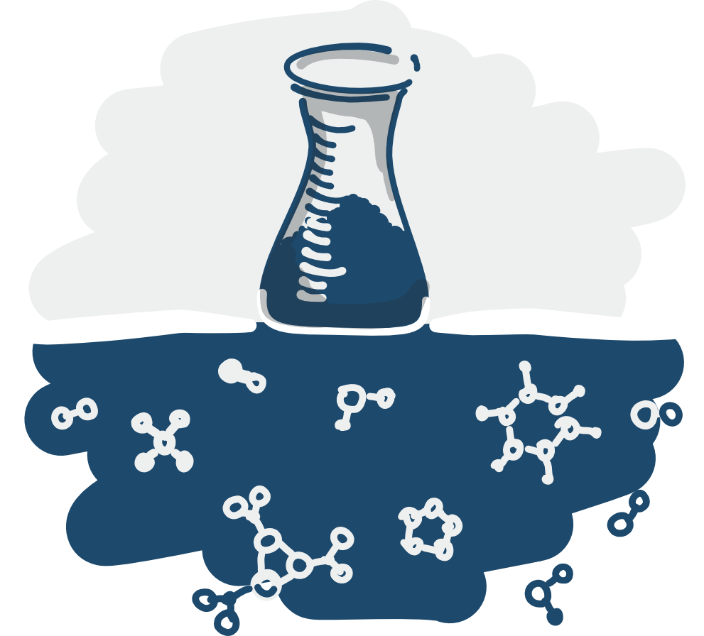 Dessin d'une fiole utilisée en chimie posée sur le sol illustrant le service "Environnement" de BEG SA
