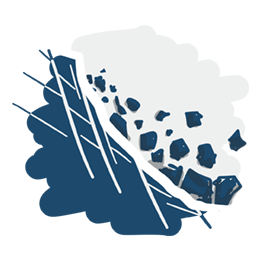 Dessin de roches dévalant une pente illustrant le service "Dangers naturels" de BEG SA.