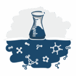 Dessin d'une fiole utilisée en chimie posée sur le sol illustrant le service "Environnement" de BEG SA.
