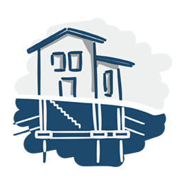 Dessin d'une maison et de ses fondations illustrant le service "Géotechnique" de BEG SA.