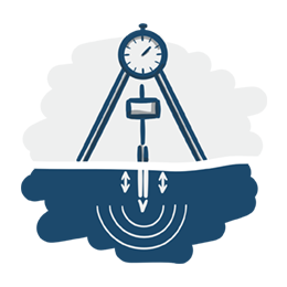 Dessin d'un outil de mesure à 2 pieds sondant le sol, illustrant le service "Mesures & Instrumentation" de BEG SA.