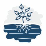 Dessin d'une plante enracinée dans le sol, illustrant le service "Pédologie" de BEG SA.